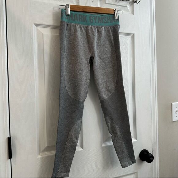 Gymshark Flex Leggings mid rise Charcoal Marl/Dusky Teal size small - Picture 3 of 8